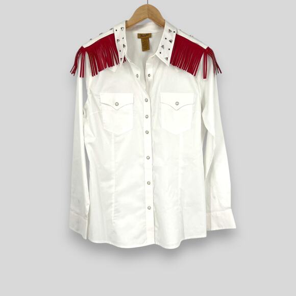Wrangler Western Shirt with Red Fringe & Stud Details Women's Size Large - Picture 1 of 5